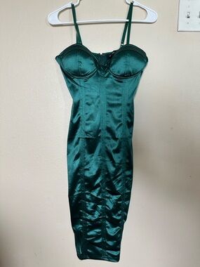 Satin Emerald Green Bodycon Dress with Structured Bust